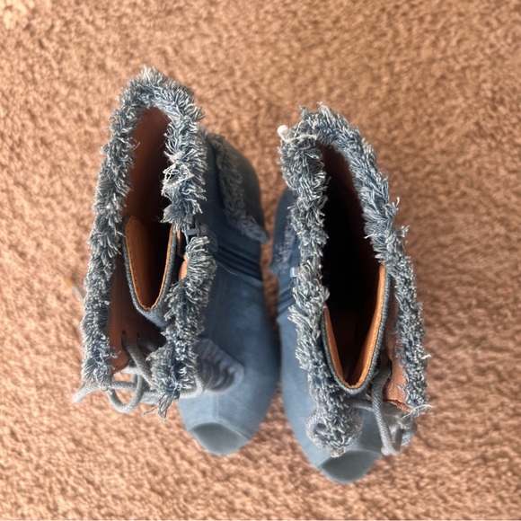 Women's Frayed Denim Peep Toe Stiletto Booties  Lace Up Size 6 - Picture 12 of 14